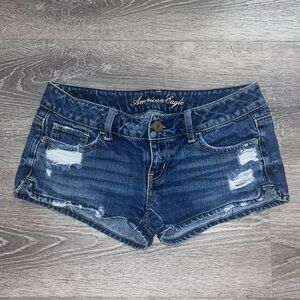 American Eagle Outfitters Distressed Dark Blue Jean Shorts
